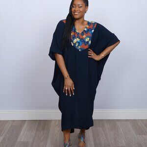 African Print Maxi Dress with Pockets & Rhinestones – Bubu, Boubou, Mumu Style